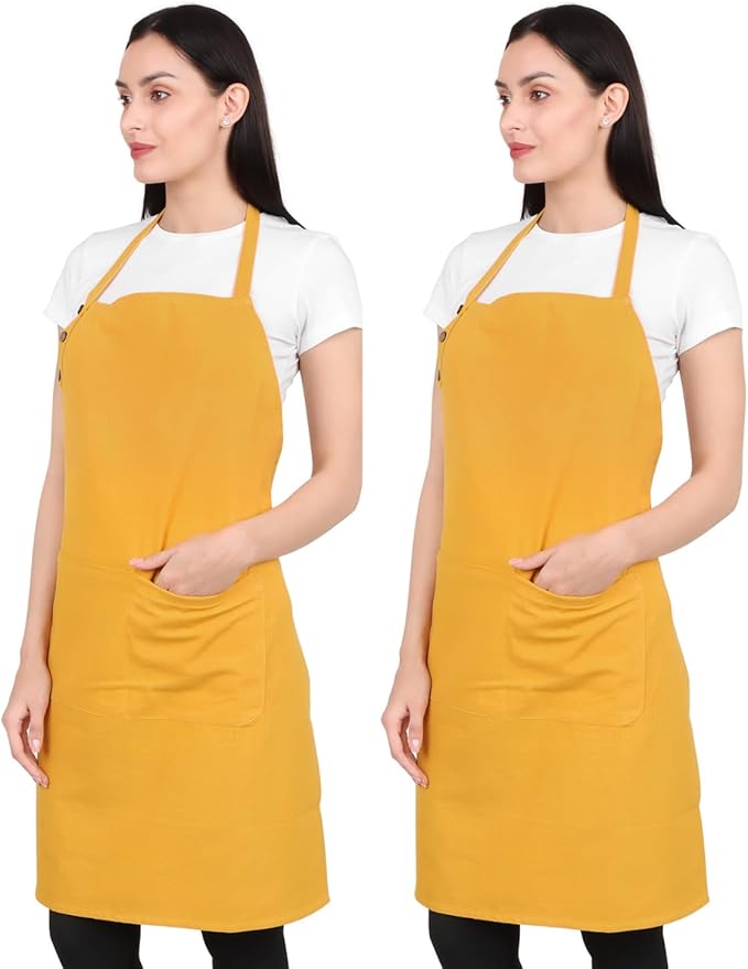 Kitchen Apron Cotton Waterdrop Resistant with adjustable Aprons for Women with Pockets 9 Color option Cooking