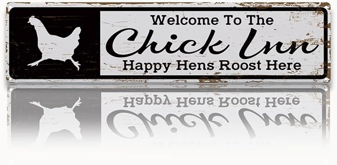 Rustic Farmhouse Style Chicken Coop Sign, Metal Outdoor Chicken House Signs, Chick Inn signs, Retro Metal Tin Sign, Farmhouse Decor, Backyard Hen House Gift 15.8x4 Inch