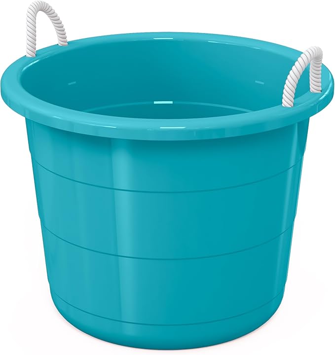 Life Story Open Storage Bucket, Round Plastic Container with Rope Handles, 17 Gallon, Teal, 2 Pack