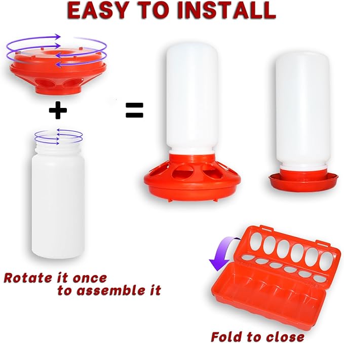 Chick Feeder and Waterer Kit,BrTurkey Duck Quail Poultry Feeder,Brooder Coop Supplies for Poultry,Included 5 Components