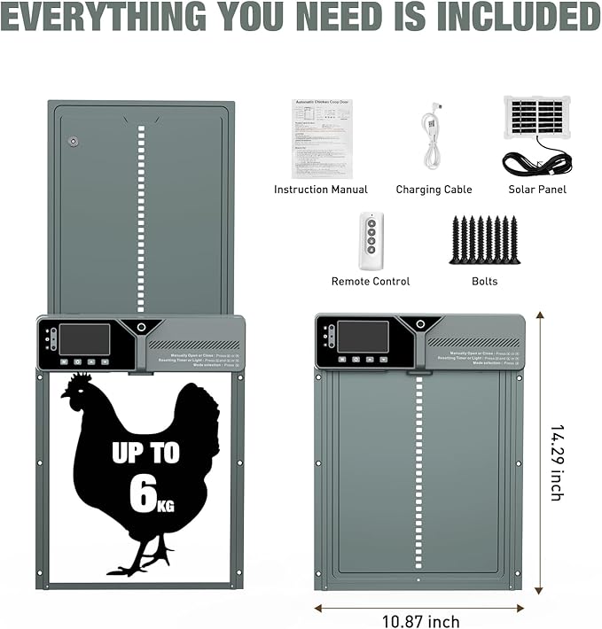 Large Automatic Chicken Coop Door, Solar Powered with Upgraded 4000mAh Battery, Light Sensor, Timer, Remote & Manual Control, Anti-Pinch Safety Auto Door for Chickens, Ducks & Geese, Blue
