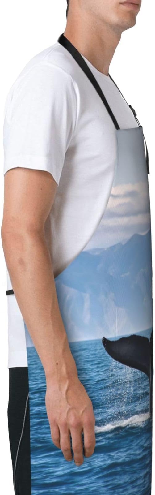 Kitchen Aprons for Men Women Waterproof Apron with 2 Pockets Whale Tail Apron Adjustable Bib Aprons