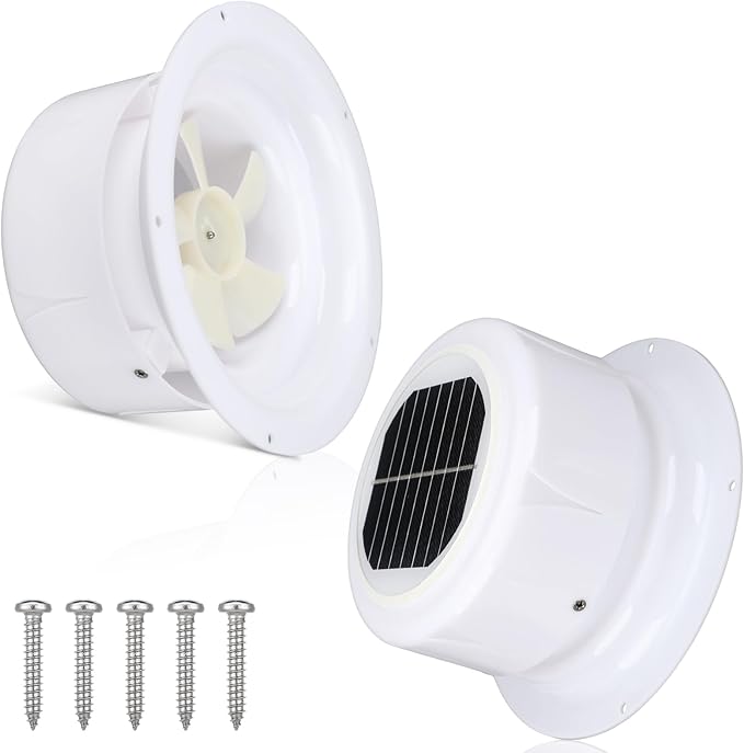 VIHOSE Rv Solar Ventilation Fan White ABS Solar Powered Ceiling Vent Exhaust Fan for RV, Camper, Marine, Shed, Trailer, Chicken Coop, Dog House, with Mounting Screws, Easy Install