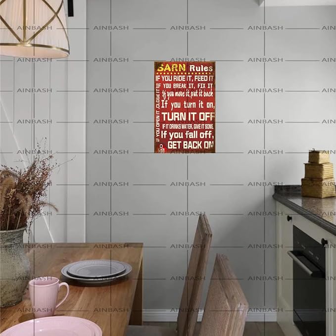 Vintage Wall Decor Metal Tin Sign Barn Rules Cowboy Ranch Thick Tinplate Art Decor Aluminum Poster Funny Plaque Stickers Poster Bar Decor for Garden Farm Stables Home Cafe Bar Bathroom Kitchen 8x12 Inch