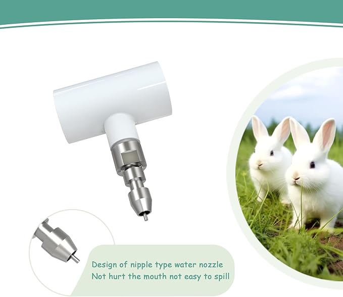 15pcs Stainless Steel Rabbit Water Nipples Automatic PVC Tees Rodent Waterering System (White, 15)