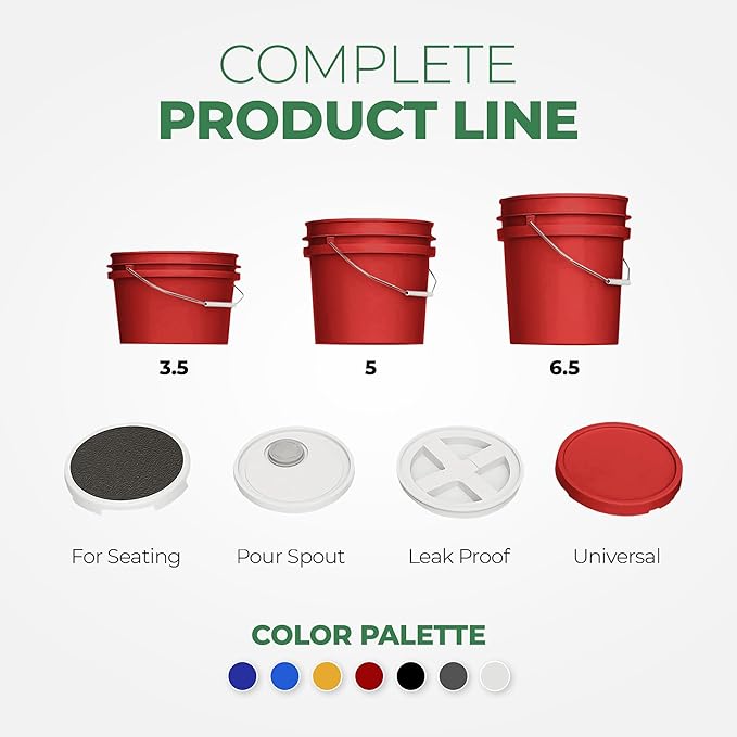 5-Gallon Red Bucket Pail Container with Lid | Metal Handles with Plastic Grip for Easy Carrying | Multi-Use | Easy Stack and Store | Heavy-Duty Extra Durable | Food Grade | BPA Free - 1 Pack