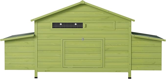 Wooden Chicken Coop for 2-4 Chickens, 69.9" Large Chicken House Poultry Pet Hutch with 2 Sides Nesting Boxes, Outdoor Chicken Tractor with 2 Free-Range Doors Leakproof Tray, Green