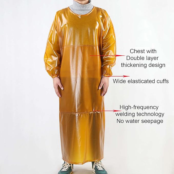 Double Thickened Industrial Apron Cowboy Aprons Water Proof and Oil-Proof Reversible Smock Lace-up Design Wide Elasticated Cuffs