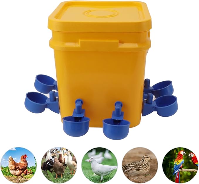 High Capacity Automatic Chicken Waterer Bowl with 12L Handheld Bucket Gravity Watering System for Quail, Easy Installation - Durable Plastic (Bucket + Blue Bird Bowl + Black Screws)