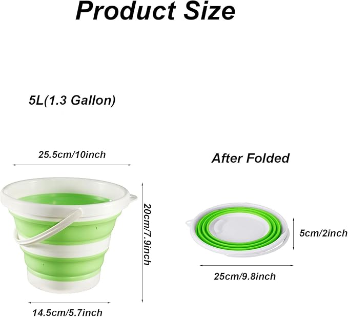 Collapsible Bucket 1.3 Gallon 5L Water Bucket for Cleaning Foldable Portable Plastic Mop Bucket with Handles Indoor Household Outdoor Car Wash Camping Fishing