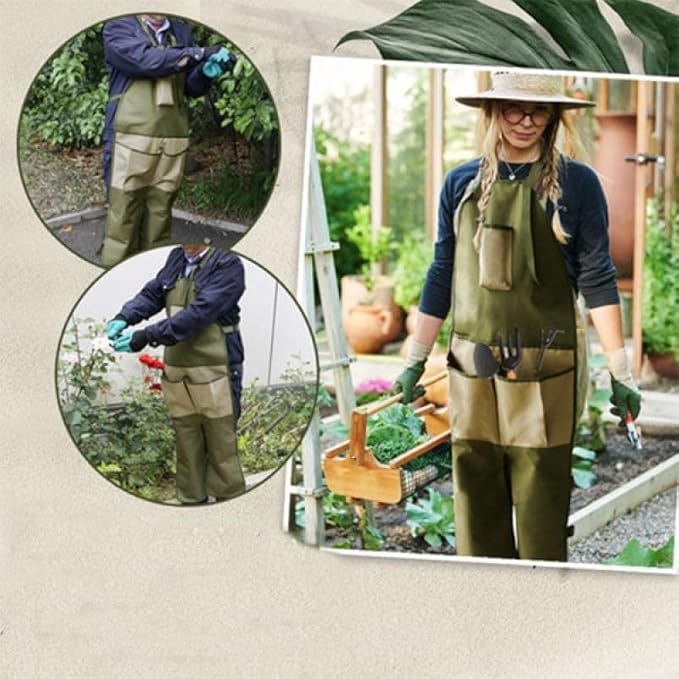 Gardening Apron with Pockets for Women & Men, With Adjustable Straps,Ideal for Gardening, Cooking, Painting
