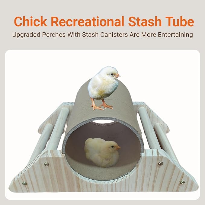 Chick Roosting Perch with Hiding Tube - Pine Wood & Paper Tube for Chicks, Duck, Birds, Parrots - Easy to Assemble Roosting Bar for Small Birds in Coops & Cages