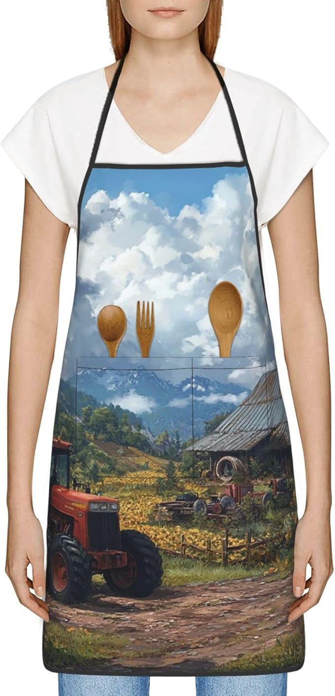 Kitchen Aprons for Men Women Waterproof Apron with 2 Pockets Tropical plants and parrots Apron Adjustable Bib Aprons