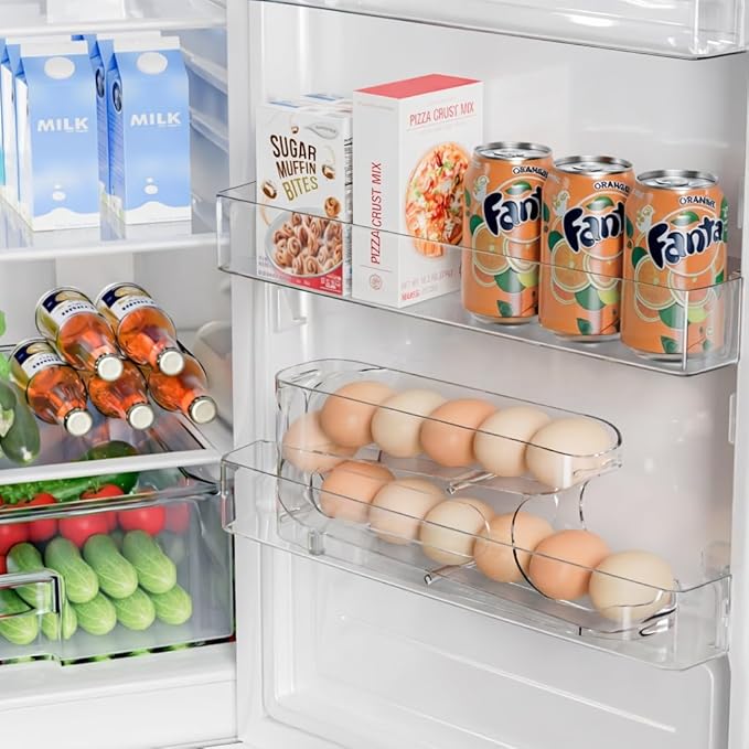 Sotfamily Egg Holder for Fridge, Auto Rolling Egg Storage Organizer for Refrigerator, Clear Space Saving Container, Dispenser - FIFO Egg Roller for Eggs 12 Count