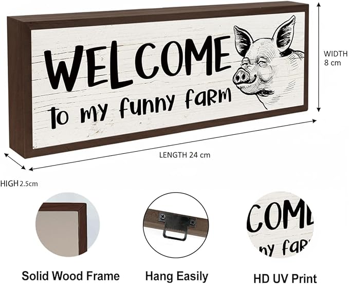 Welcome to My Funny Farm Sign, Chicken Hens Decor, Floral Wall Decors, Farmhouse Home Decor for Front Door Entryway Living Room Garden Yard Outdoor 9.5x3.1x1 inches