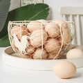 Farmhouse Fresh Eggs Collecting Basket With Handle，Vintage Style Metal Wire Eggs Holder Basket for Countertop Kitchen Storage Bin White