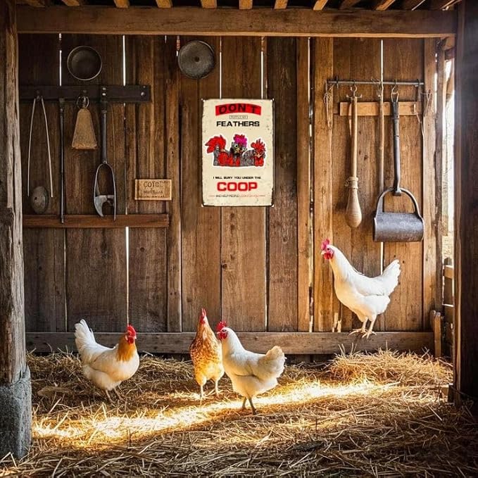 Funny Chicken Gifts Chicken Signs Don't Ruffle My Feathers Tin Sign for Home Farm Chicken Coop Farmhouse Kitchen Garden Decor(8 X 12) Inch