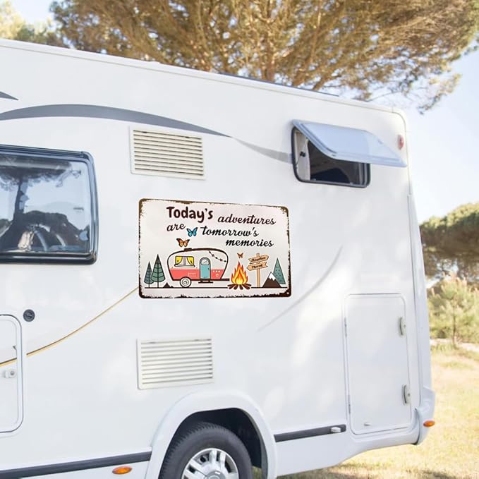 Camper Wall Decor Camping Signs Happy Camper Decor Today's Adventures Are Tomorrow's Memories Sign Camper Happy Campers Gifts Metal Signs Campsite Decorations