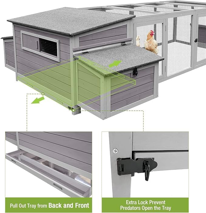 GUTINNEEN 103 in Large Chicken Coop and Run, Outdoor Wooden Chicken House for 4-6 Chickens, Hen House Poultry Cage with Nest Box, Grey