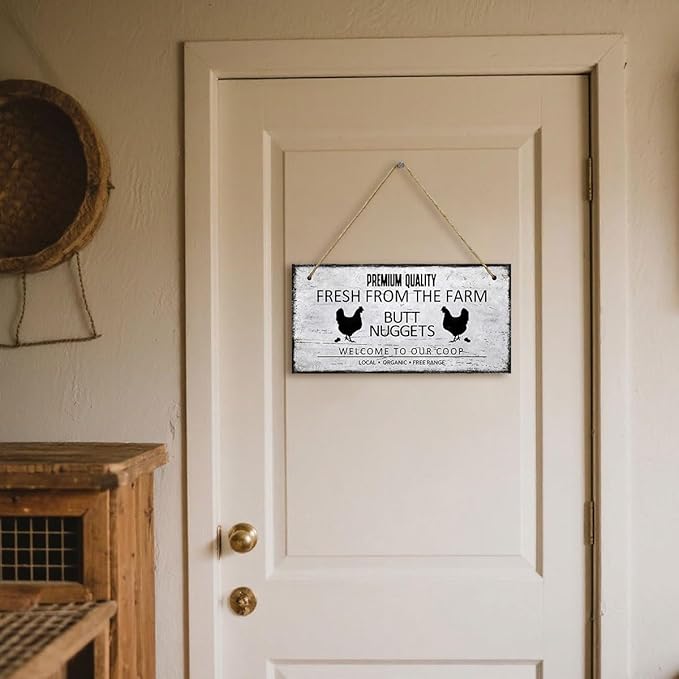 Farm Fresh Butt Nuggets Wooden Plaque Wall Decor Rustic Chicken Coop Wood Hanging Sign Funny Art Prints for Henhouse Farmhouse Kitchen Wall Decoration Gifts, 6x12 Inch
