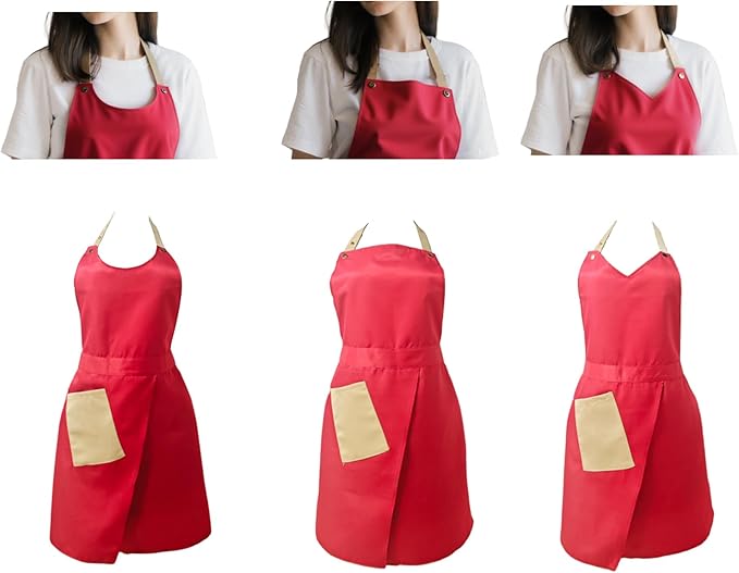 Kitchen Apron with Pockets for Adults,Waterproof Cooking Aprons for Women/Men,Baking/Grilling,Green/Orange/Wine Red