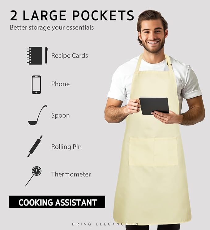 Syntus Adjustable Bib Apron with 2 Pockets Cooking Kitchen Aprons for Women Men Chef