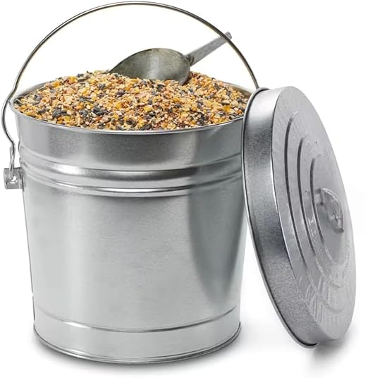 6-Gallon Galvanized Steel Storage Can with Locking Lid, Airtight Metal Container for Pet Food, Bird Seed & Charcoal, Outdoor Weather-Resistant Design