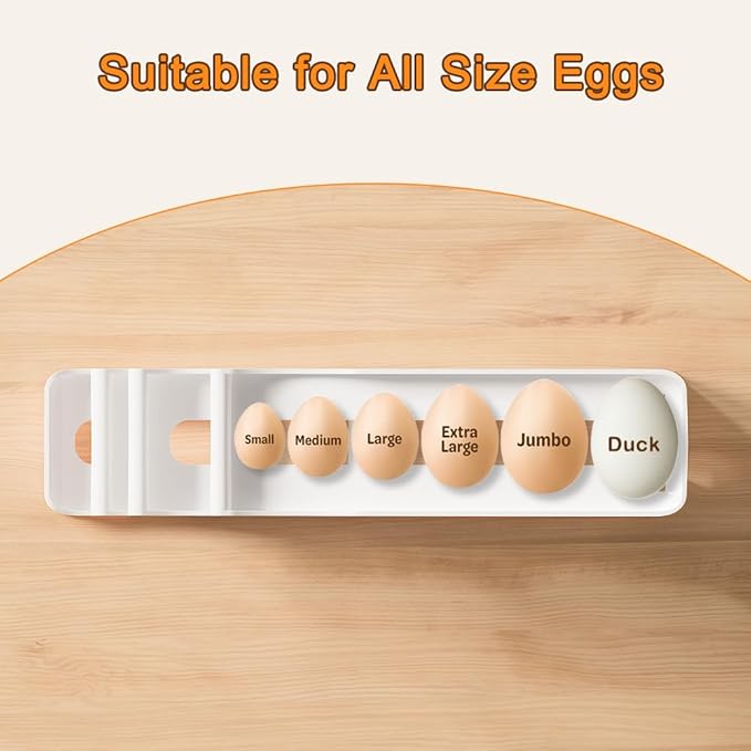 Egg Holder for Fridge, 4 Tiers Auto Rolling Egg Storage Organizer for Refrigerator, Slim Space Saving Container, Dispenser, Egg Roller for Eggs 48 Count
