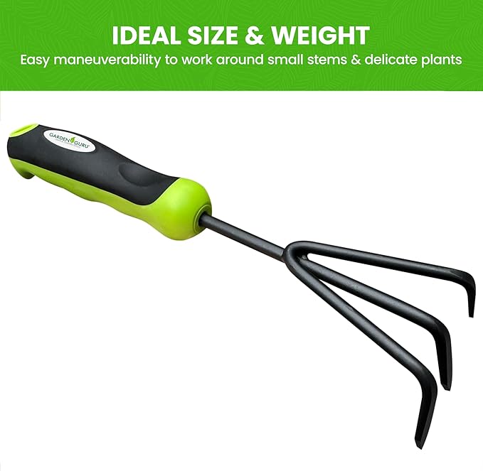 Garden Guru Hand Cultivator Rake Tiller Tool – High Carbon Steel for Ultimate Strength - Rust Resistant – Ergonomic Handle – Great for Gardening Cultivating Loosening Weeding (2 Pack)
