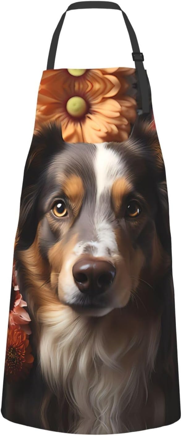Dogs and Roses Heavy Duty Waterproof Apron with Pockets for AdultsResistant Grilling, Gardening, Painting