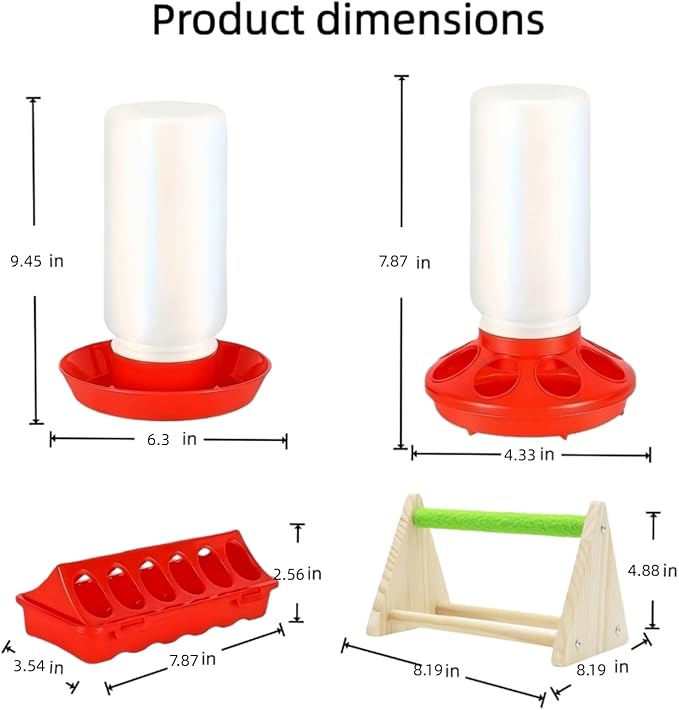 12-Hole No-Scratch & Spill-Proof Chick Feeder, Leak-Resistant Chick Waterer, and Poultry Waterer with Perches - Complete Brooder/Coop Starter Kit for Raising Poultry (Red Base Waterer)