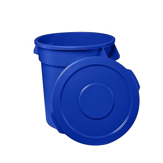 Feed and Seed Storage Container, 55 Gallon Blue Round Commercial Trash Can and Lid, Food Storage Plastic Bin, Use in Agricultural, Gardening, or Household