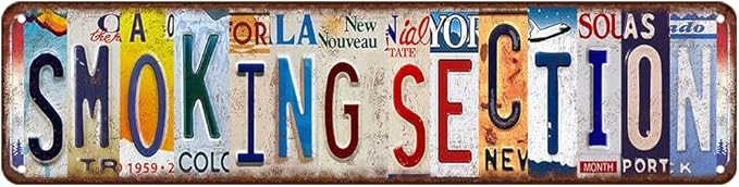 Vintage Smoking Section Wall Decor Ashtray Street Signs Metal Tin Signs 16 x 4 Inches