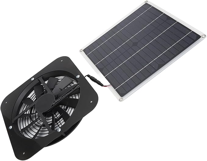 Solar Panel Fan 100W, Weatherproof Exhaust Fan with Metal Protection Mesh for Chicken Coops Greenhouses Sheds, Solar Powered with High Airflow 3000 RPM for Window Exhaust (Black)