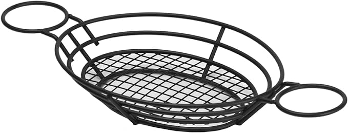 G.E.T. 4-38822 11 x 8 Oval Basket and 2 Holders, Clipper Mill, Iron Powder Coated, Black (Sauce Cups Sold Separately)