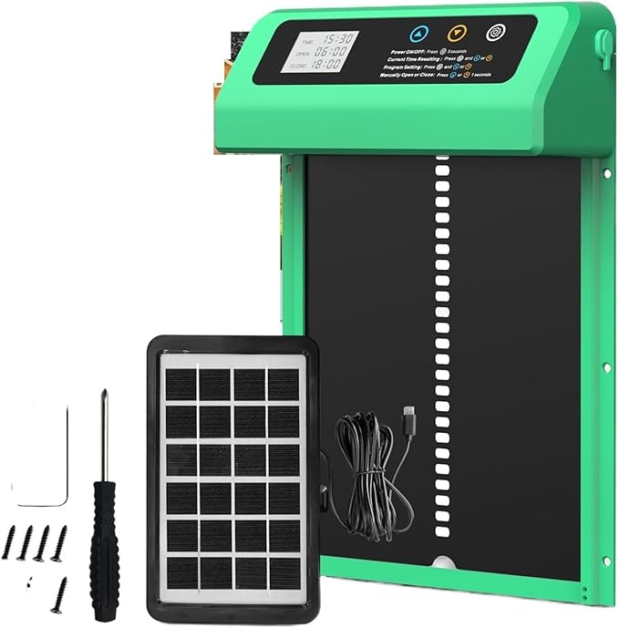 Solar Auto Chicken Coop Door Automatic Chicken Door Solar Powered & USB Charging Chicken Door 4 Modes with Timer & Light Senso(M6YMX-L)