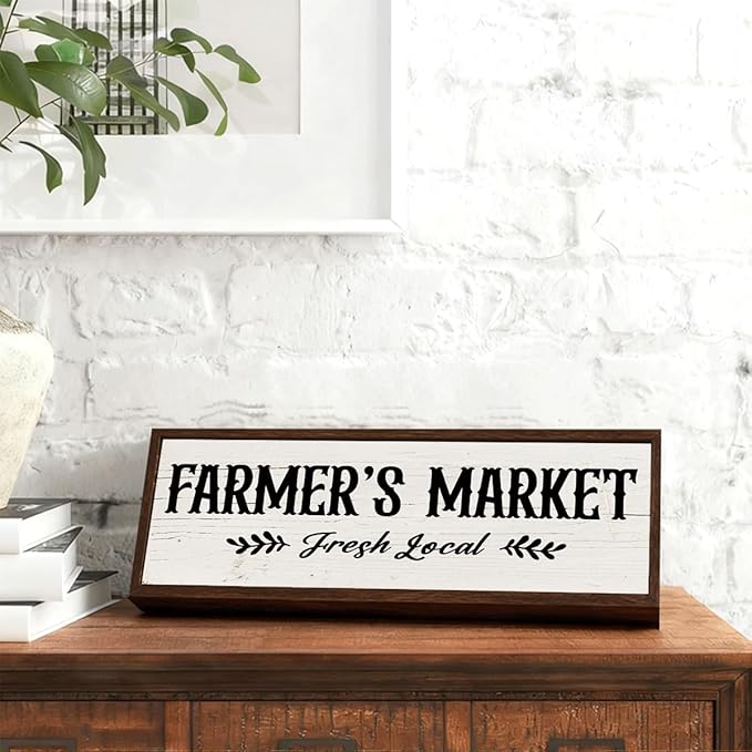 Country Style Wall Decor, Farmer's Market Sign, Decorative Wooden Wall Plaque, Farmhouse Home Decor, Funny Kitchen Signs, Housewarming Gift 9.5x3.1x1 inches