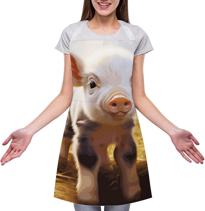 Adult Cute Farm Animal Apron Waterproof Apron with Large Pocket Adjustable Neck Strap Kitchen Bib Work Aprons Long Ties Cooking Baking Gardening Painting for Women Men
