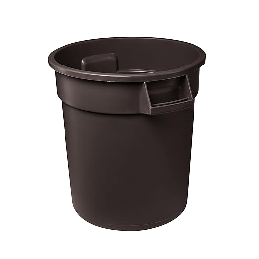 Feed and Seed Storage Container, 44 Gallon Brown Round Commercial Trash Can/Ingredient Bin, Food Storage Plastic Bin, Use in Agricultural, Gardening, or Household