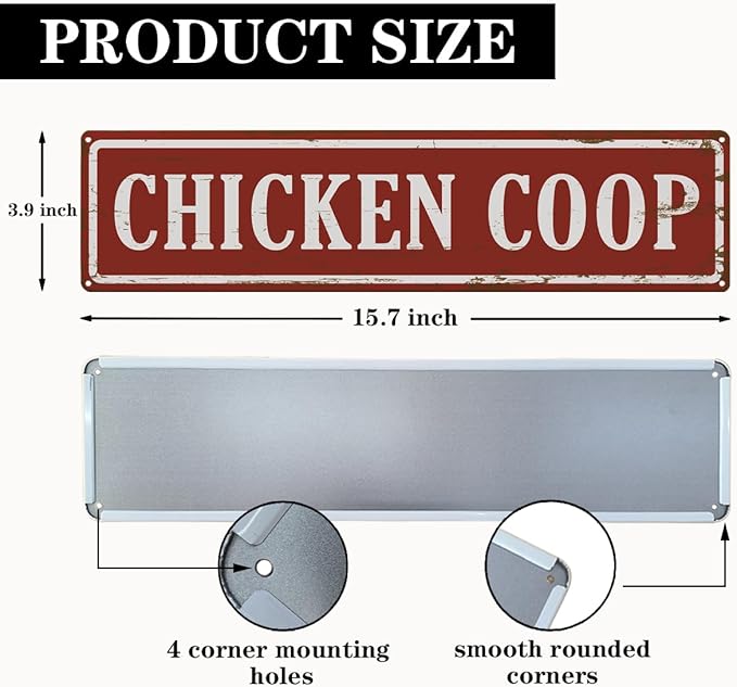 Rustic Farmhouse Style Chicken Coop Sign, Metal Outdoor Chicken House Signs, Retro Metal Tin Sign, Wall Decor Art, Farmhouse Decor, Backyard Hen House Gift 15.8x4 Inch