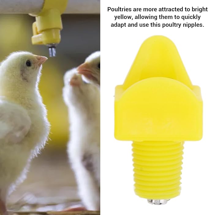 Chicken Waterer 10pcs Automatic Chicken Water Nipples, Sturdy Plastic Chicken Waterer Poultry Nipples Drinker Waterer Yellow, Duck Screw Water Drink Feeder