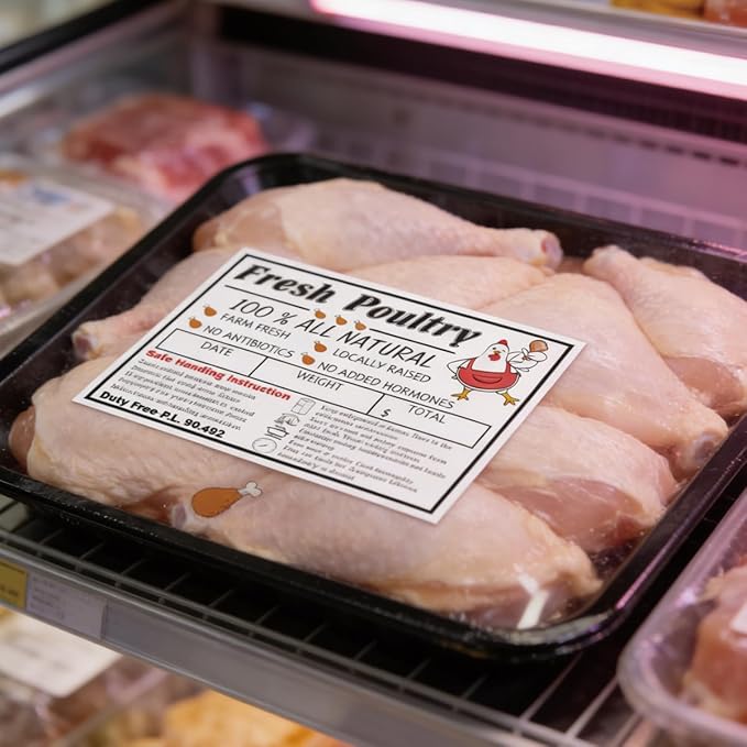 120pcs Poultry Freezer Labels with Safe Handling Instructions Frozen Stickers,Exemption P.L. 90-492(4x2.5 inch)