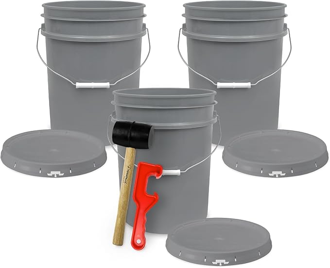 ePackageSupply 5 Gallon Plastic Bucket with Airtight Lid | Made in USA | Food Grade Bucket | BPA-Free | Heavy Duty 90 Mil All Purpose Pail | One 12" Rubber Mallet & One Lid Opener Included | 3 Pack