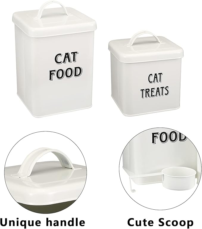Morezi Cat Food Storage Container Farmhouse Pet Food Treats holder with Lid and Scoop, Perfect Sturdy Canister Tins for Kitchen Countertop, Shelf, Great Gift for Pet Owners - Cat Food