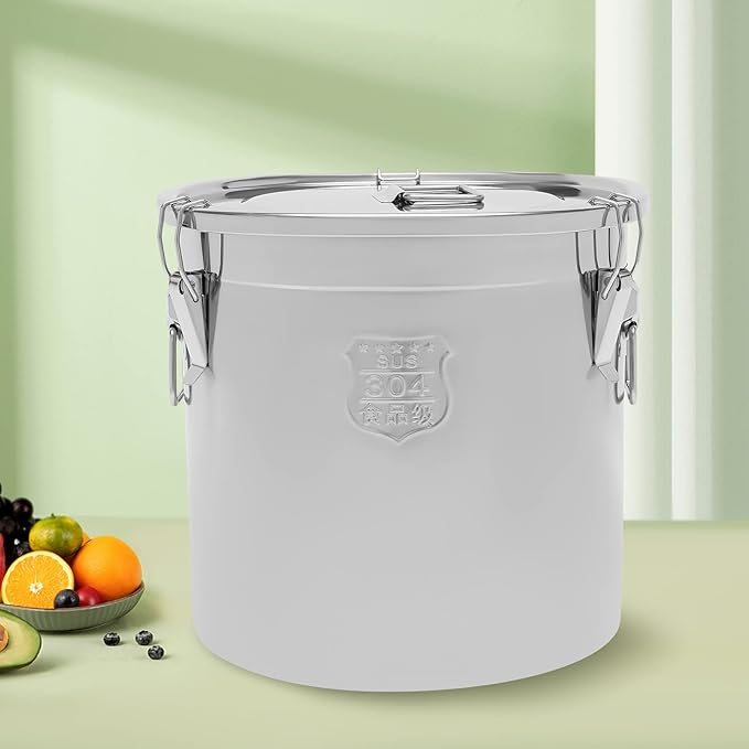 Stainless Steel Storage Bucket, 33L Rice Cereal Grain Canisters Coffee Storage Container Metal Food Storage Containers Sugar Milk Storage Bucket with Lid Handle for Hotels Restaurants Kitchens (33L)