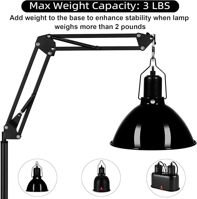 DXOPHIEX Heat Lamp Stand Reptile Light Stand with 360° Swing Arm, Height Adjustable (15.7 inch to 74.3 inch) Heat Lamp Holder for Bearded Dragon, Turtles, Snake and Lizard Terrarium