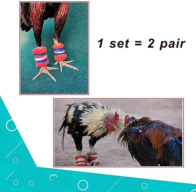 A.D.P. Rooster Booster Protection Fighting Rooster Gamefowl Protective Chicken Supplies Poultry Chickens Mitt Safety, Botas para GALLOS BREEDING, 2 Pairs Blue & Red Fabric Handmade Leg Protect Care