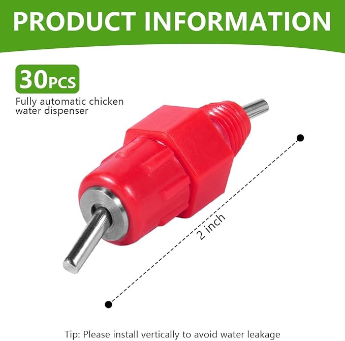 30 Pack Automatic Chicken Waterer Poultry Water Nipple Drinker Feeders Hen Duck Screw Style