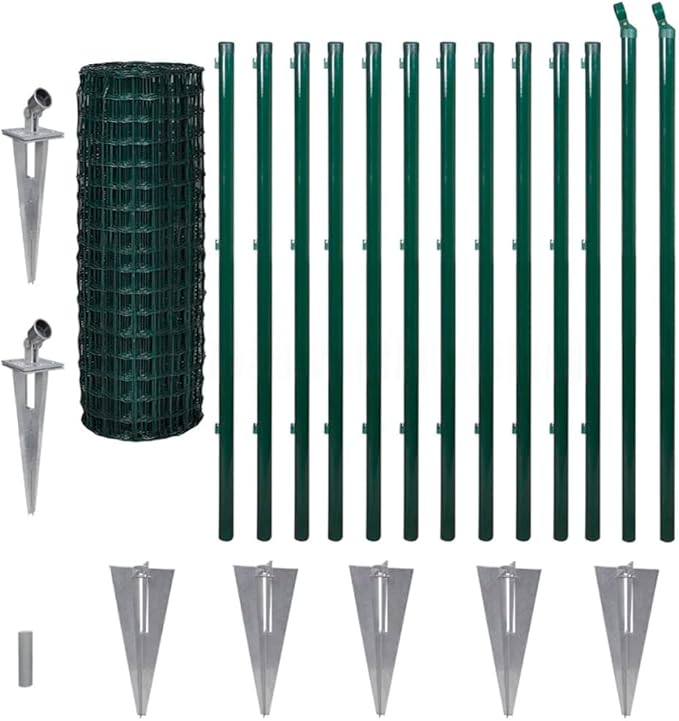 82 ft x 3.9 ft Green PVC-Coated Euro Fence Panels with Posts & Anchors, Heavy-Duty Outdoor Dog & Garden Fencing, Privacy & Pet Barrier for Yard, Patio, Farm, Backyard