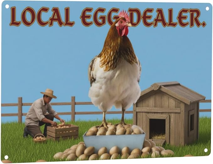 Local Egg Dealer Funny Chicken Coop Sign Farm Fresh Eggs Aluminum Sign Humorous Poultry Farm Decor Gift for Chicken Lovers Rustic Metal Sign 8x12 Inches Style-08